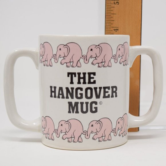 Vintage Hangover Mug Double Handle Pink Elephants Korea 1983 Chadwick Miller Gag - Picture 13 of 14